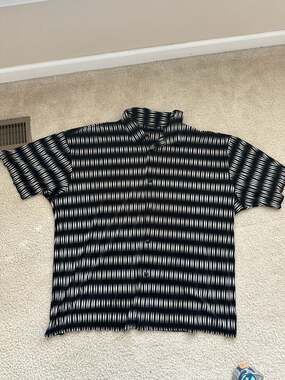 Damante Black and White Pleated Short Sleeve Button Shirt 2X